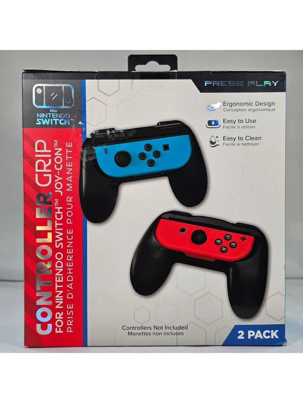 Press Play Nintendo Switch Joy-Con Controller Grip 2 Pack Black PN JRG BLK New